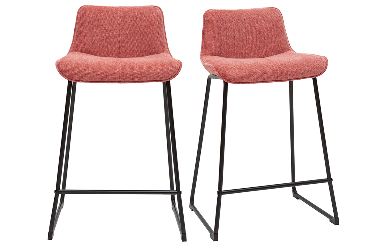 Tabourets de bar en tissu effet velours textur terracotta et mtal H65 cm (lot de 2) BOOST