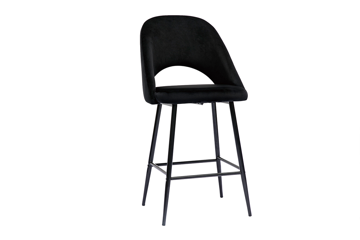 Tabourets de bar en velours noir et mtal H65 cm (lot de 2) COSETTE