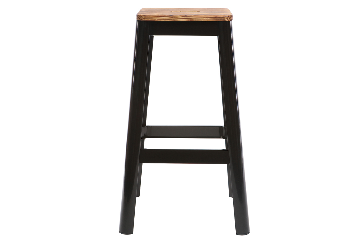 Tabourets de bar industriels en mtal noir et bois H75 cm (lot de 2) NICK