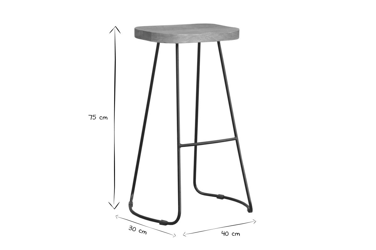 Tabourets de bar manguier massif et mtal 75 cm (lot de 2) RUNKO