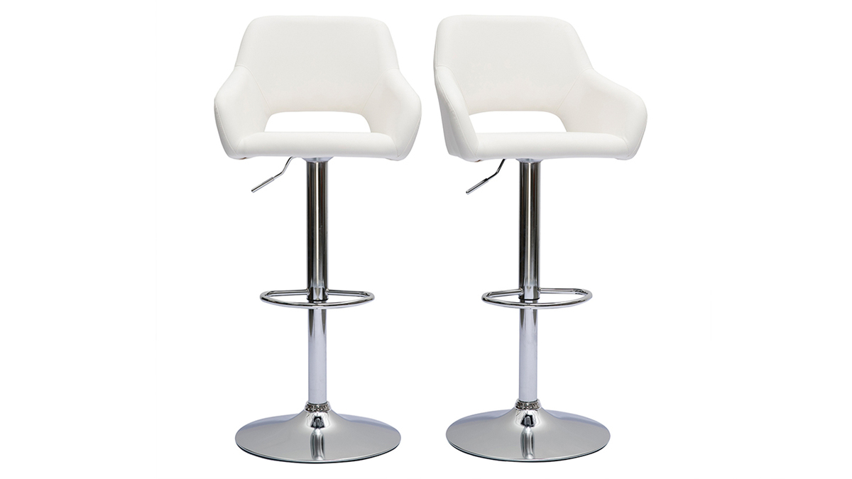 Tabourets de bar rglables blanc et acier chrom (lot de 2) LAURETTE