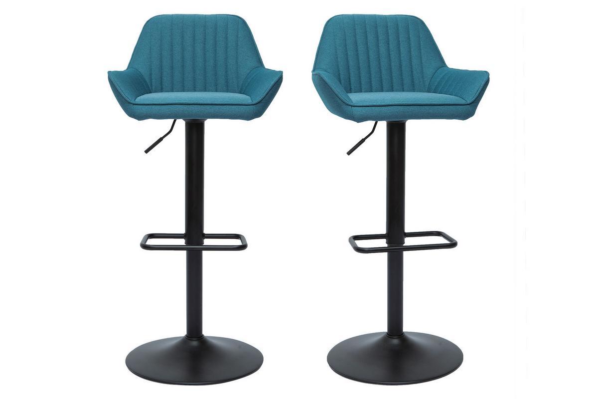 Tabourets de bar rglables design en tissu bleu (lot de 2) RONNIE