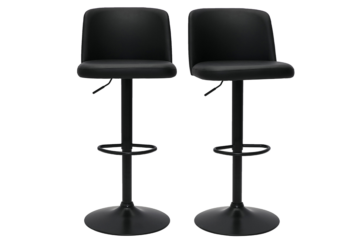 Tabourets de bar rglables en polyurthane noir et mtal noir (lot de 2) MONTI