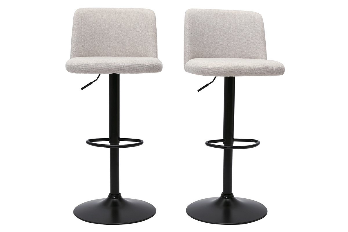 Tabourets de bar rglables en tissu effet velours textur beige et mtal noir (lot de 2) MONTI