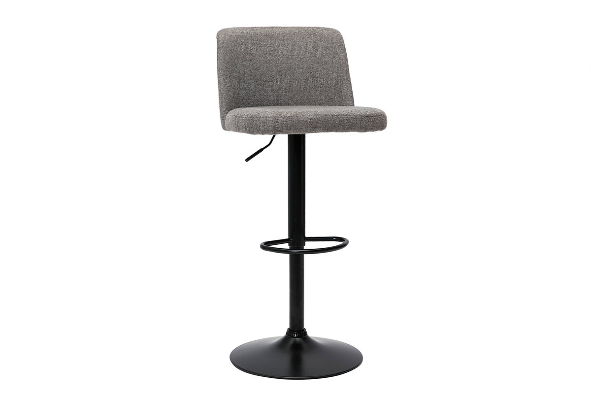 Tabourets de bar rglables en tissu effet velours textur gris et mtal noir (lot de 2) MONTI