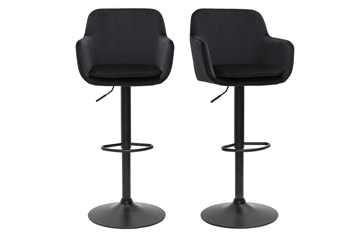 Tabourets de bar rglables en velours noir et mtal (lot de 2) AMIKA