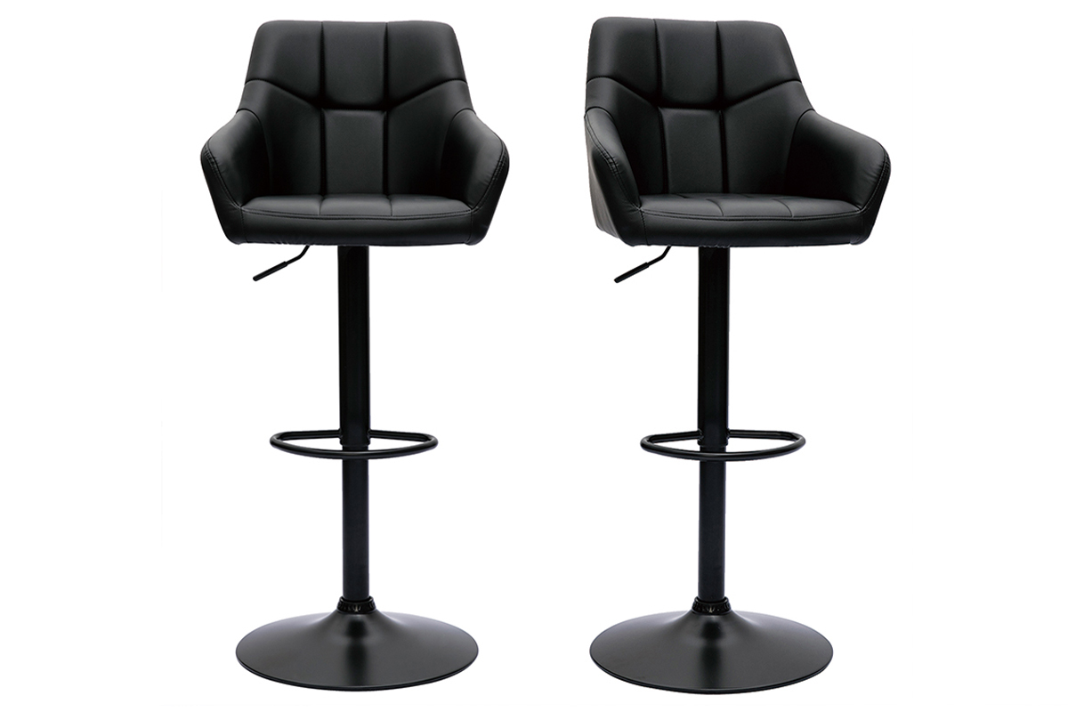 Tabourets de bar rglables matelasss noirs et mtal noir 360 (lot de 2) MONTERO