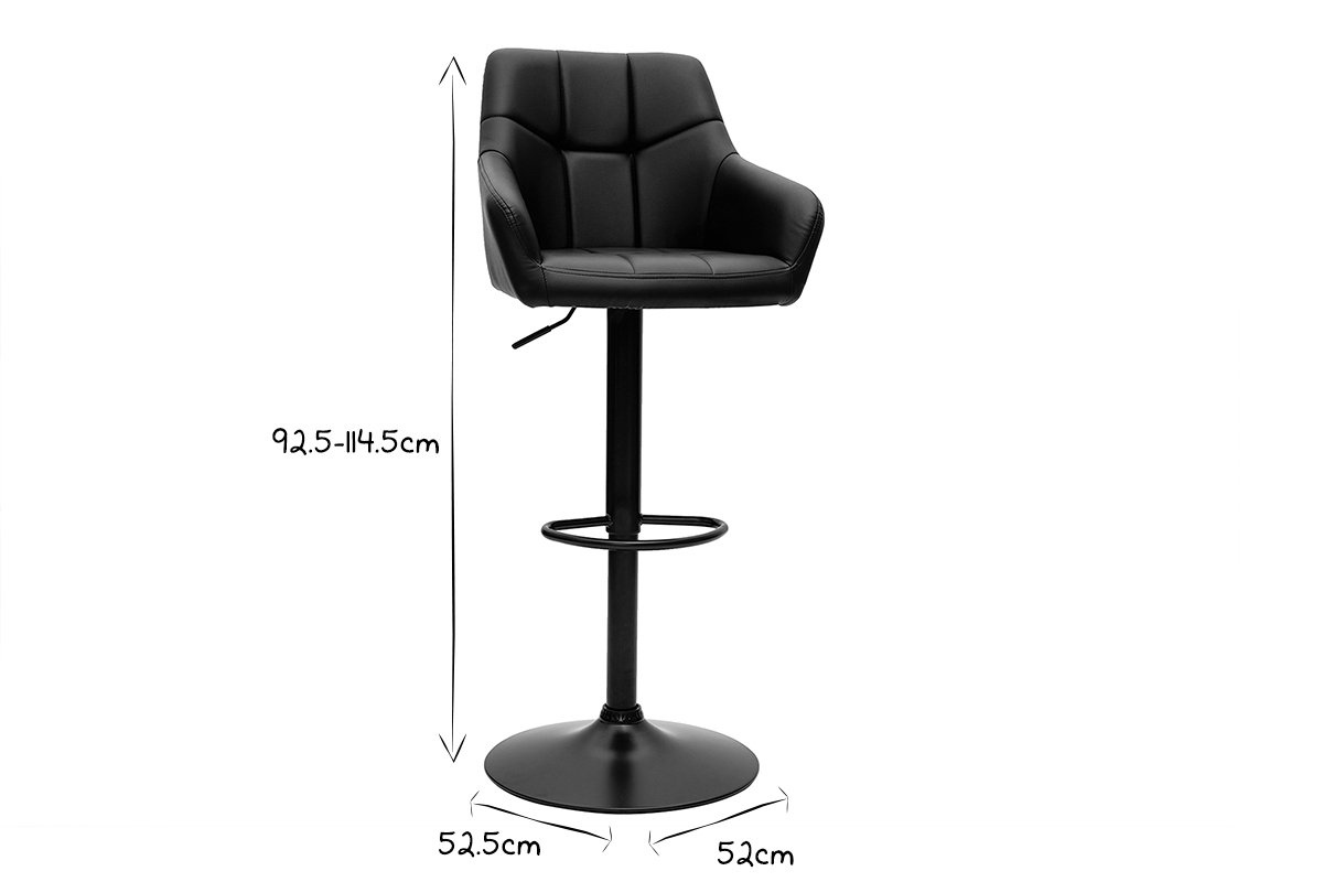 Tabourets de bar rglables matelasss noirs et mtal noir 360 (lot de 2) MONTERO