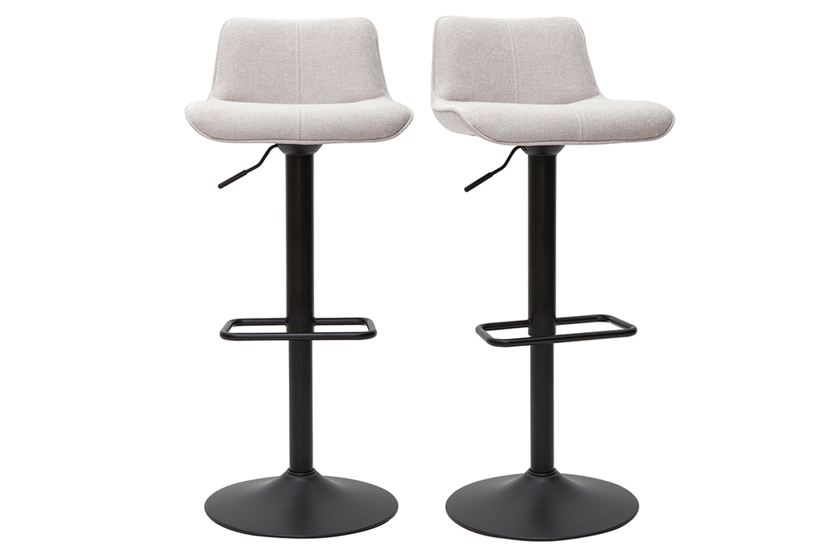 Tabourets de bar rglables pivotants 360 en tissu effet velours textur beige et mtal noir (lot de 2) BOOST