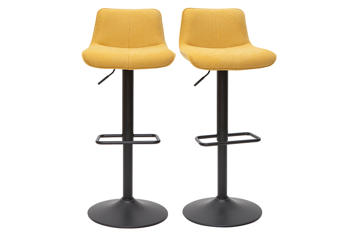 Tabourets de bar rglables pivotants 360 en tissu effet velours textur jaune moutarde et mtal (lot de 2) BOOST