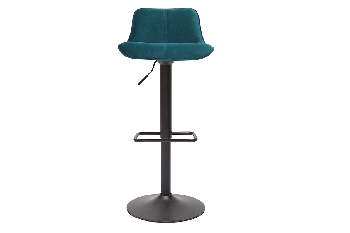 Tabourets de bar rglables pivotants 360 en tissu velours bleu ptrole et mtal noir (lot de 2) BOOST