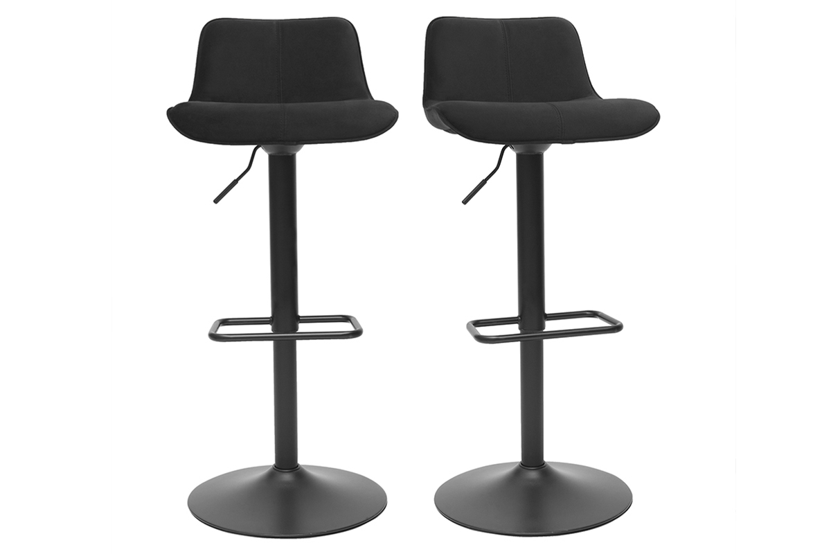 Tabourets de bar rglables pivotants 360 noirs en tissu velours et mtal (lot de 2) BOOST