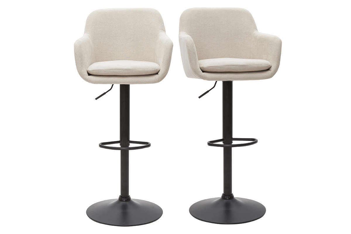 Tabourets de bar rglables tissu effet velours beige et mtal (lot de 2) AMIKA