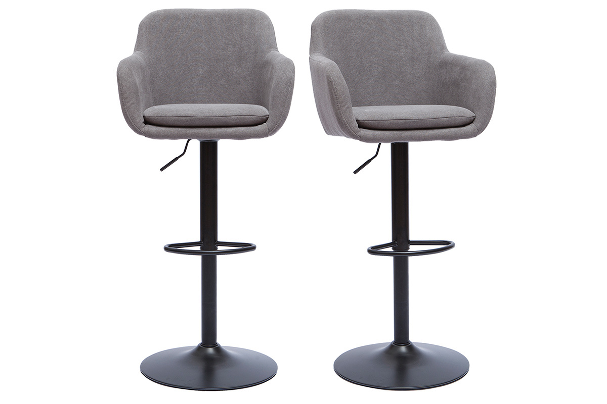 Tabourets de bar rglables tissu effet velours gris et mtal (lot de 2) AMIKA