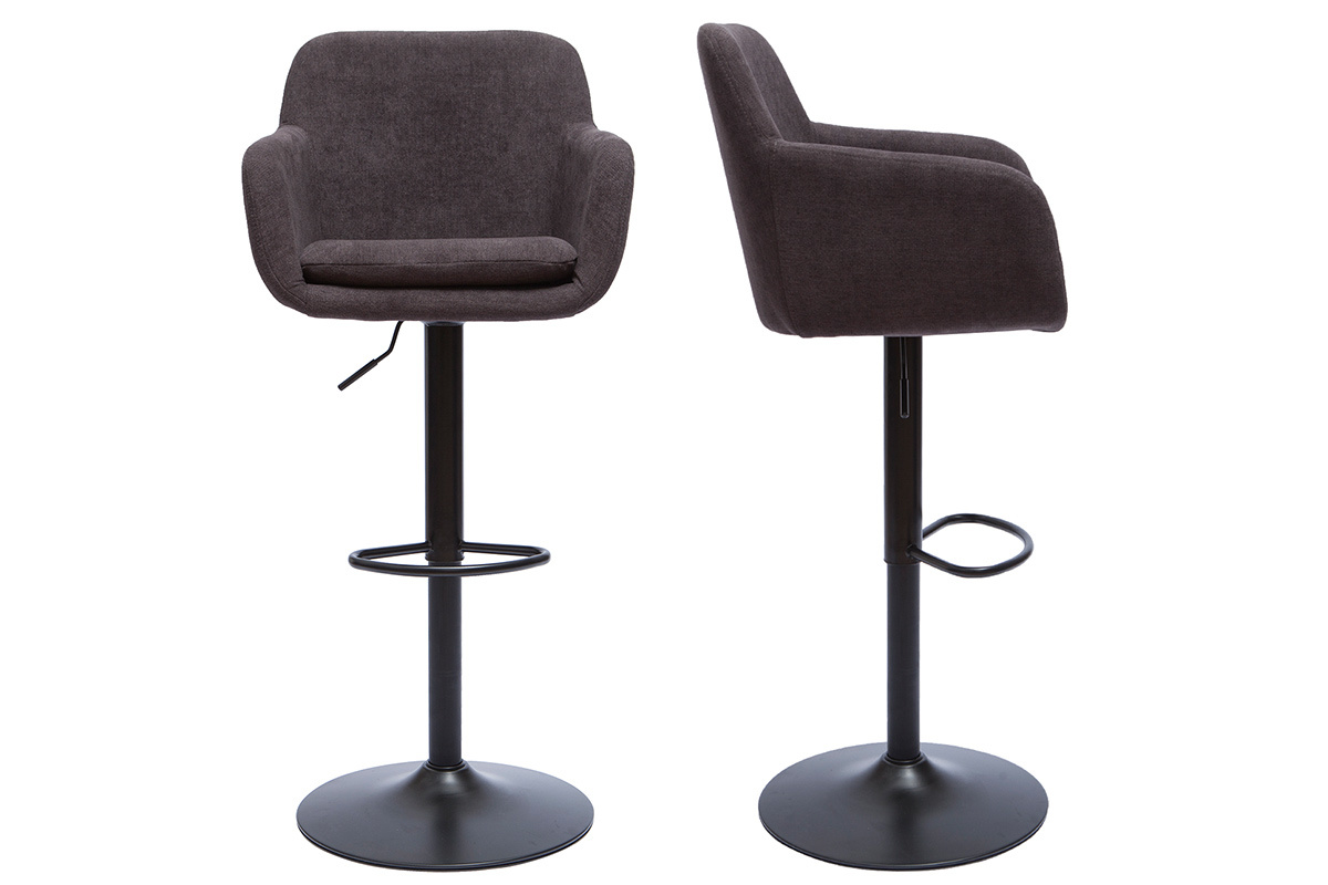 Tabourets de bar rglables tissu effet velours gris fonc et mtal (lot de 2) AMIKA