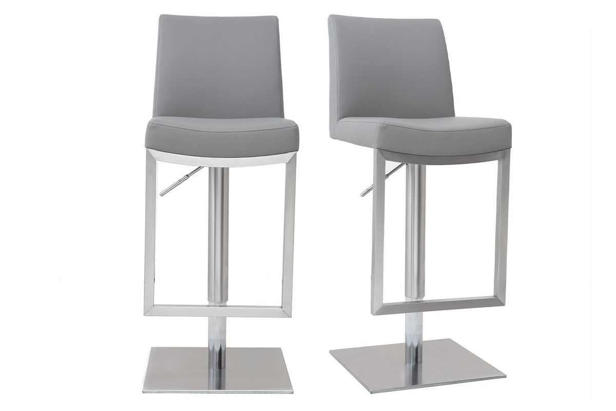 Tabourets de bar relevables gris et acier chrom (lot de 2) KYLE