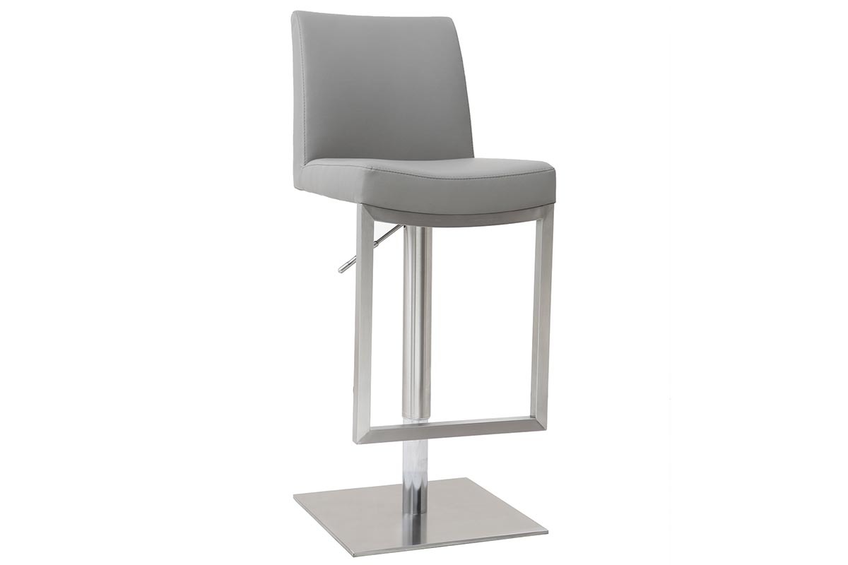 Tabourets de bar relevables gris et acier chrom (lot de 2) KYLE