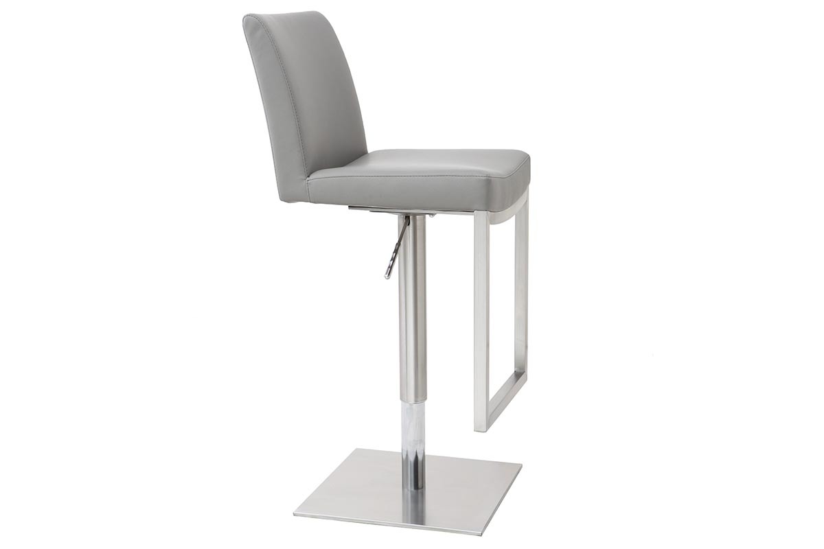 Tabourets de bar relevables gris et acier chrom (lot de 2) KYLE