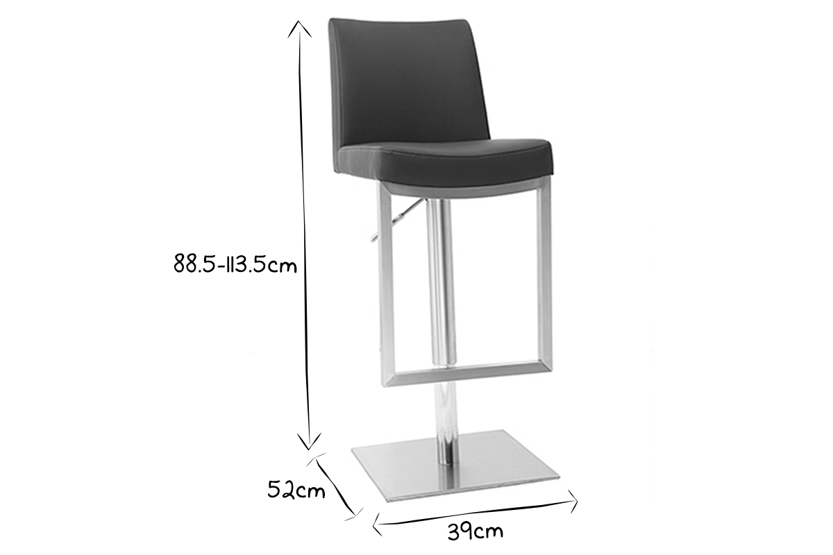 Tabourets de bar relevables noir et acier chrom (lot de 2) KYLE