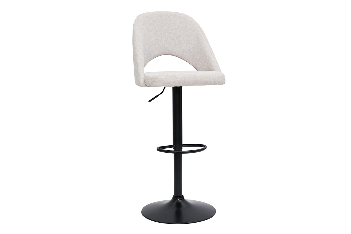 Tabourets de bar relevables tissu effet velours textur beige et mtal noir (lot de 2) COSETTE