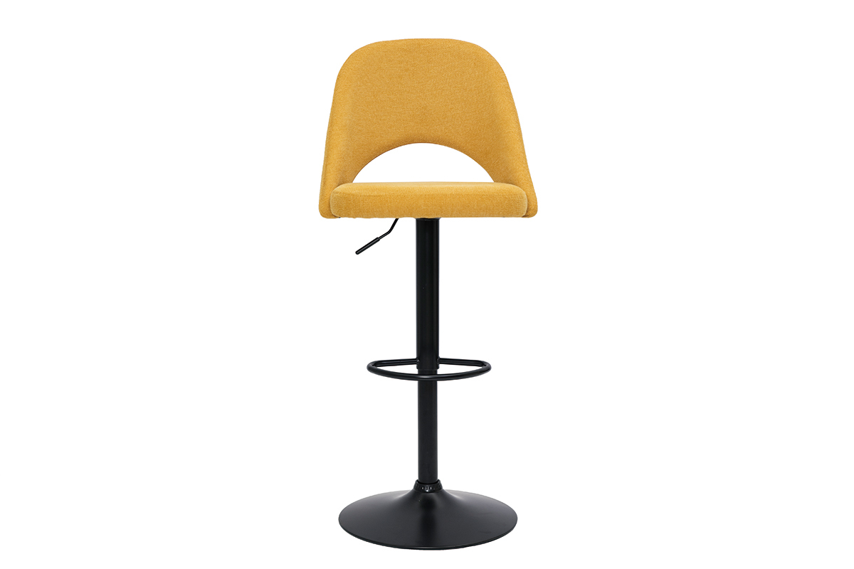 Tabourets de bar relevables tissu effet velours textur jaune moutarde et mtal noir (lot de 2) COSETTE