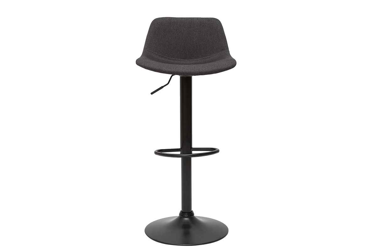 Tabourets de bar relevables tissu gris anthracite et mtal noir (lot de 2) NONIE