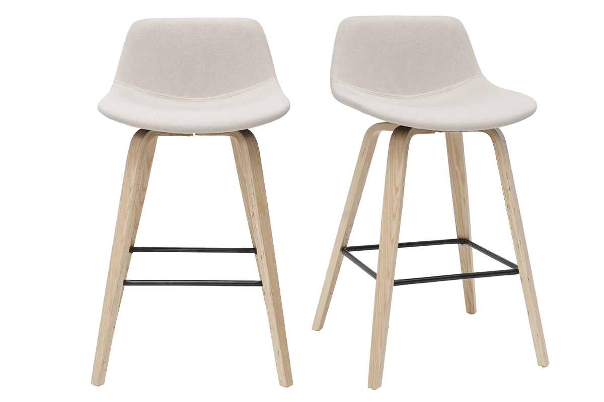 Tabourets de bar scandinaves beige et bois clair H65 cm (lot de 2) NONIE