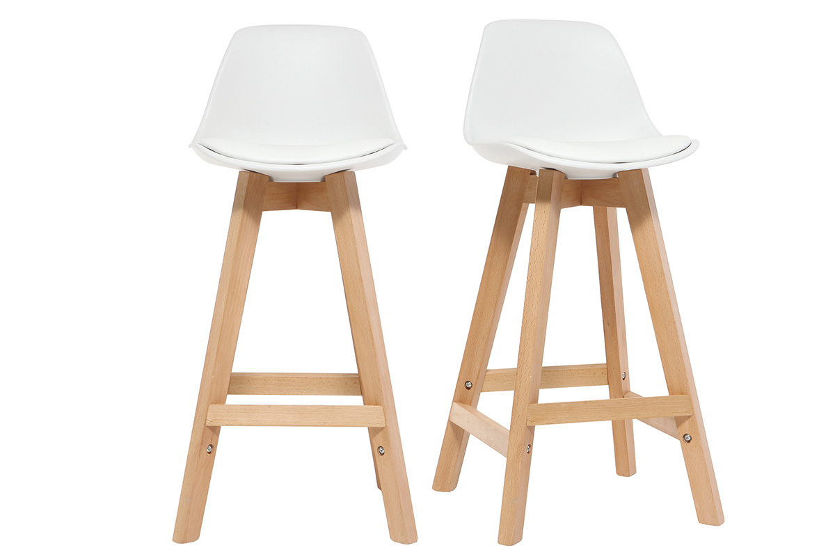 Tabourets de bar scandinaves blanc et bois 65 cm (lot de 2) MINI PAULINE