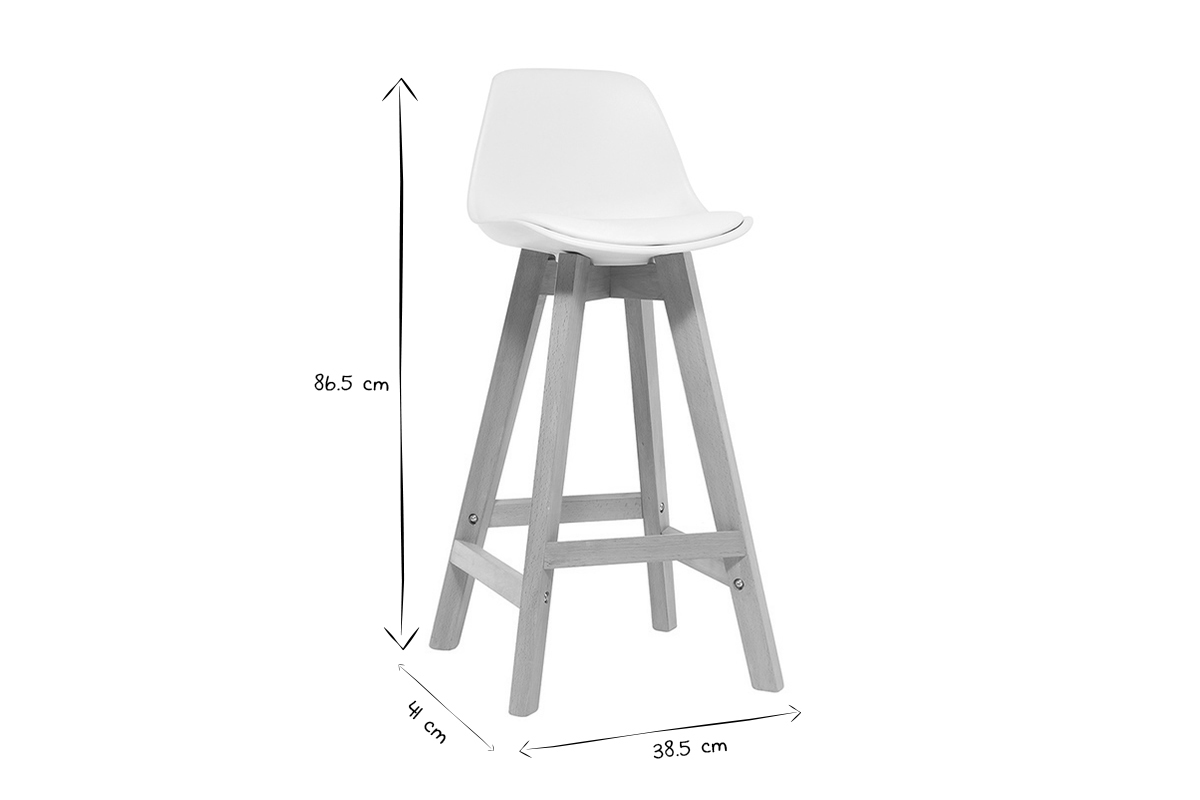 Tabourets de bar scandinaves blanc et bois 65 cm (lot de 2) MINI PAULINE