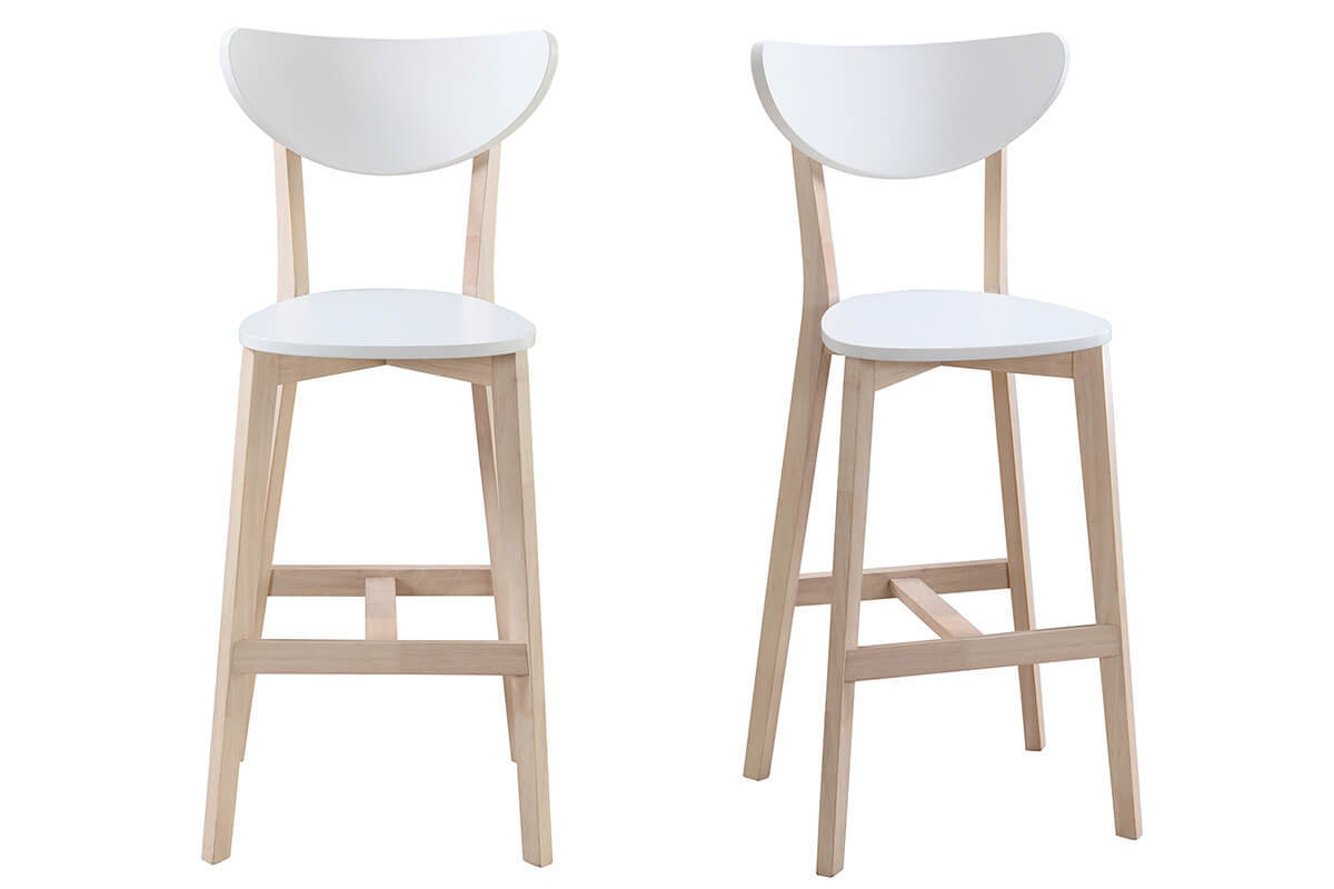 Tabourets de bar scandinaves blanc et bois 75 cm (lot de 2) LEENA