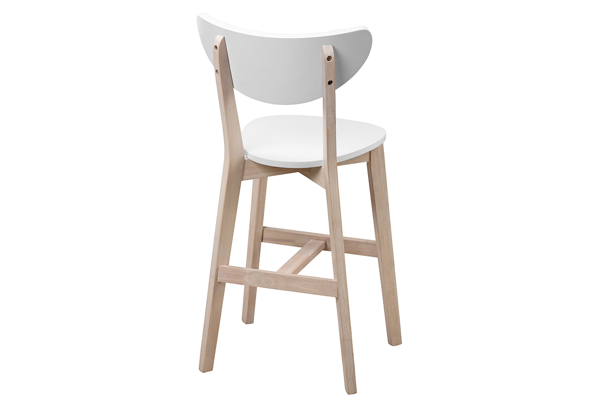 Tabourets de bar scandinaves blanc et bois H65 cm (lot de 2) LEENA