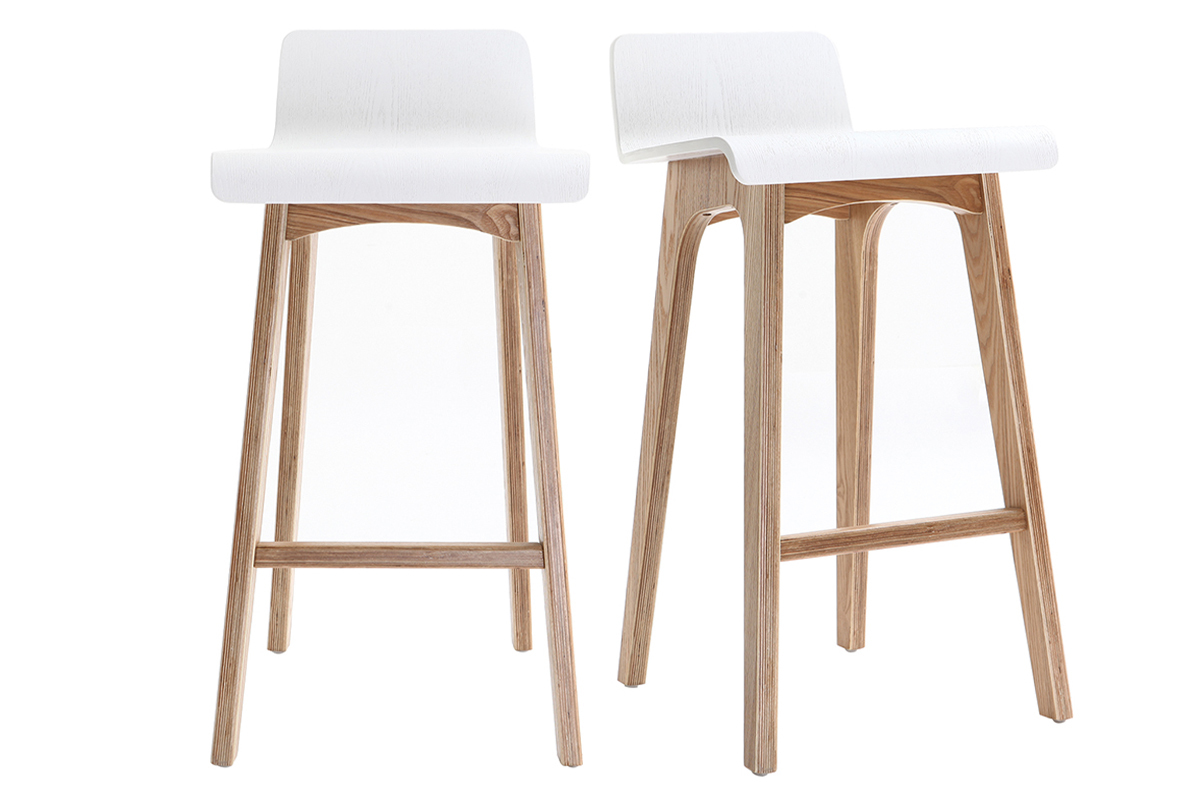 Tabourets de bar scandinaves bois clair et blanc H65 cm (lot de 2) BALTIK