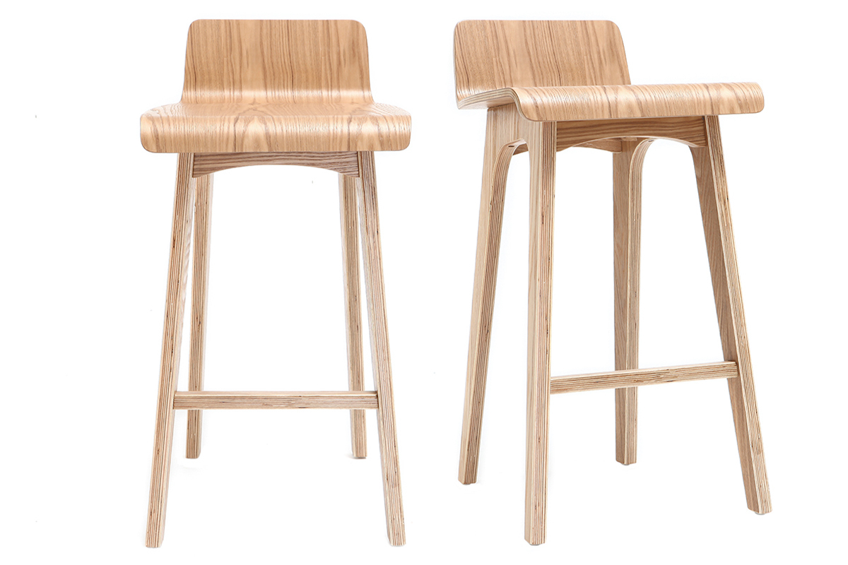 Tabourets de bar scandinaves bois clair H65 cm (lot de 2) BALTIK