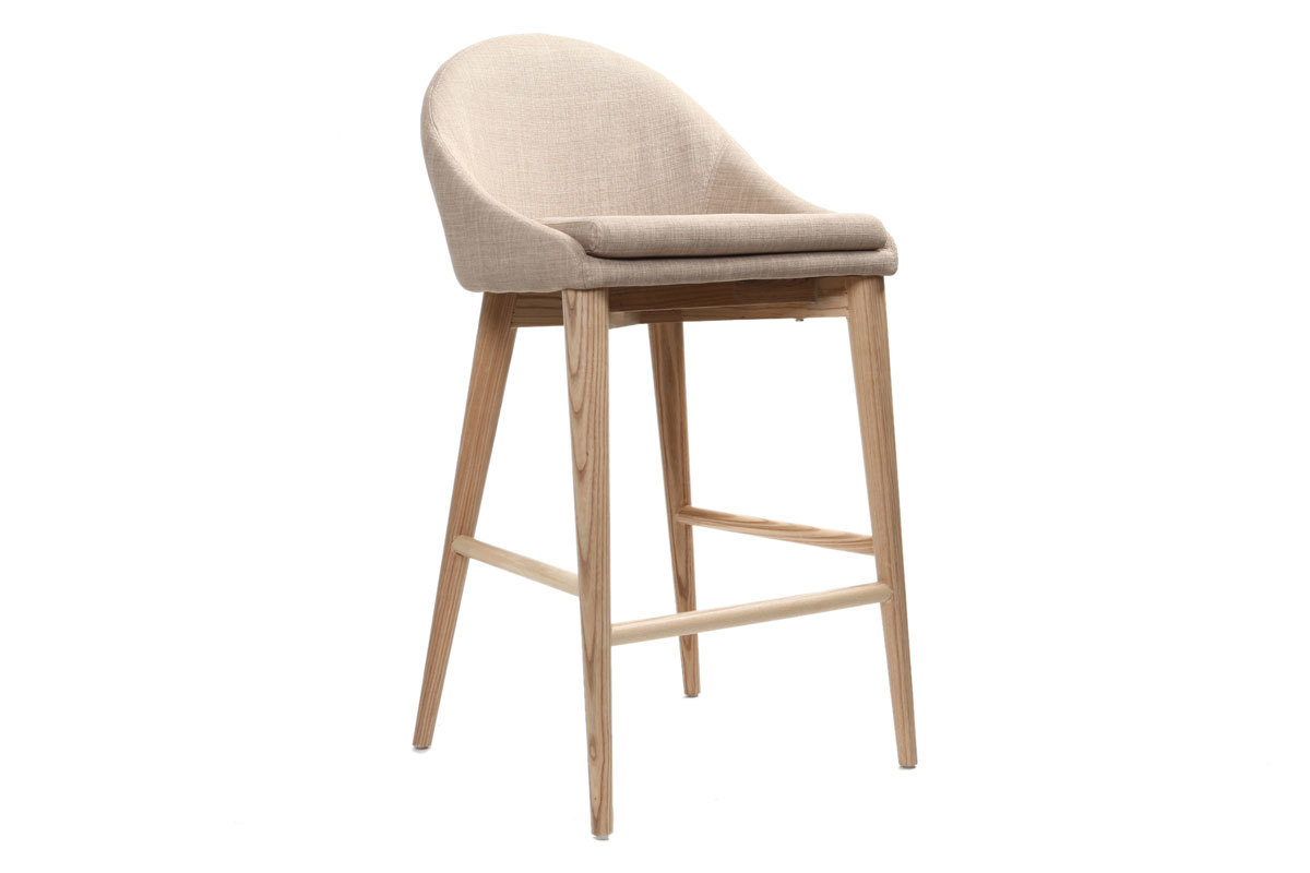 Tabourets de bar scandinaves en tissu beige et frne massif H66 cm (lot de 2) DALIA