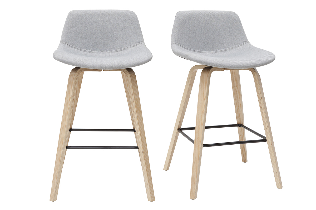 Tabourets de bar scandinaves gris clair et bois H65 cm (lot de 2) NONIE