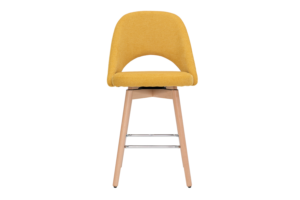 Tabourets de bar scandinaves tissu effet velours textur jaune moutarde et hva massif 65 cm (lot de 2) COSETTE