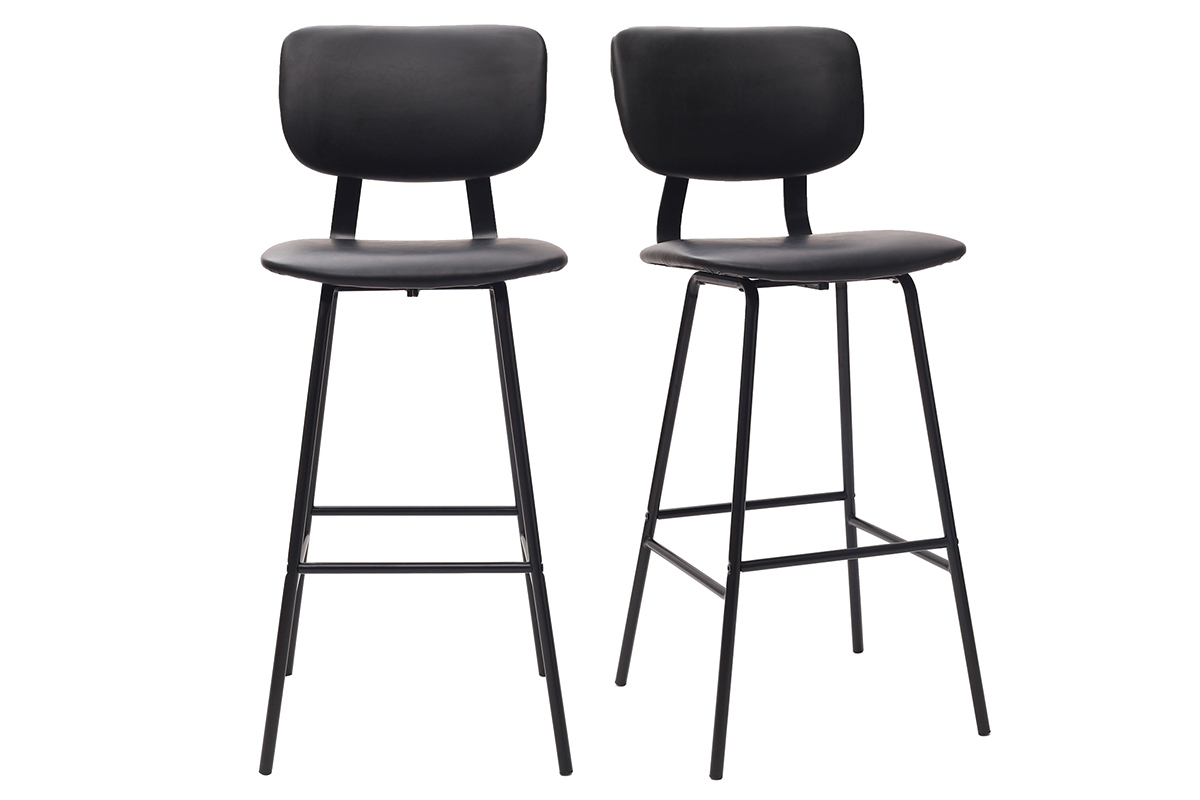 Tabourets de bar vintage noirs avec pieds mtal 75 cm (lot de 2) LAB