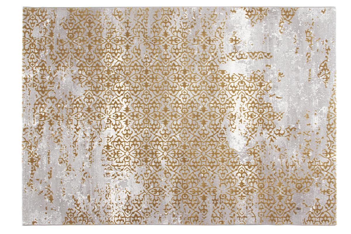 Tapis rectangulaire  motif arabesques aspect vieilli ocre et gris clair 160 x 230 cm MARSA