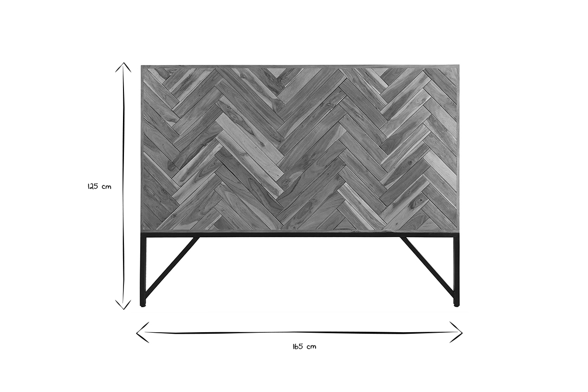 Tte de lit  motifs chevrons en bois massif et mtal noir L165 cm STICK