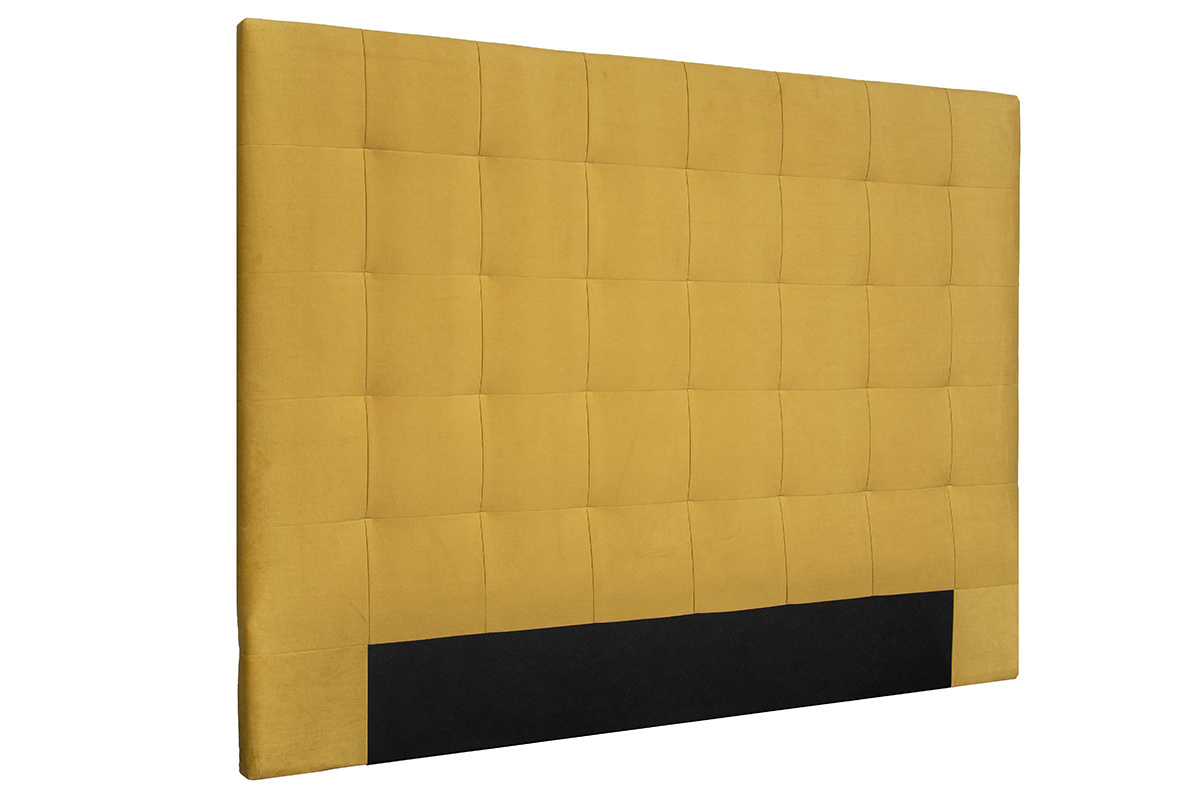 Tte de lit capitonne en tissu velours jaune moutarde L160 cm HALCIONA