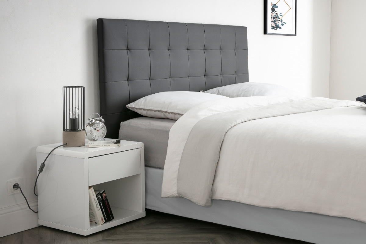 Tte de lit capitonne gris fonc L160 cm HALCIONA