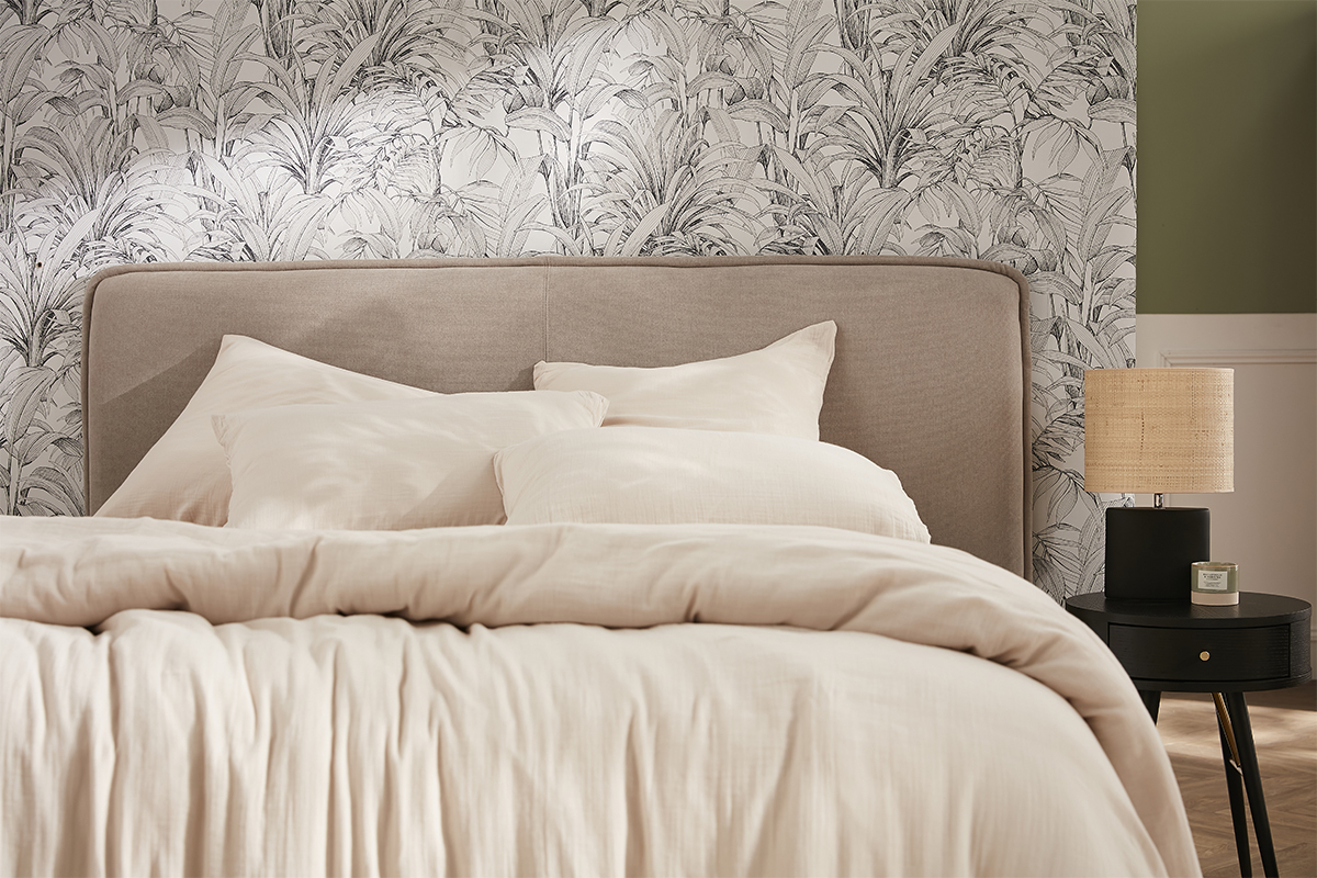 Tte de lit en tissu gris clair L175 cm MARCIA