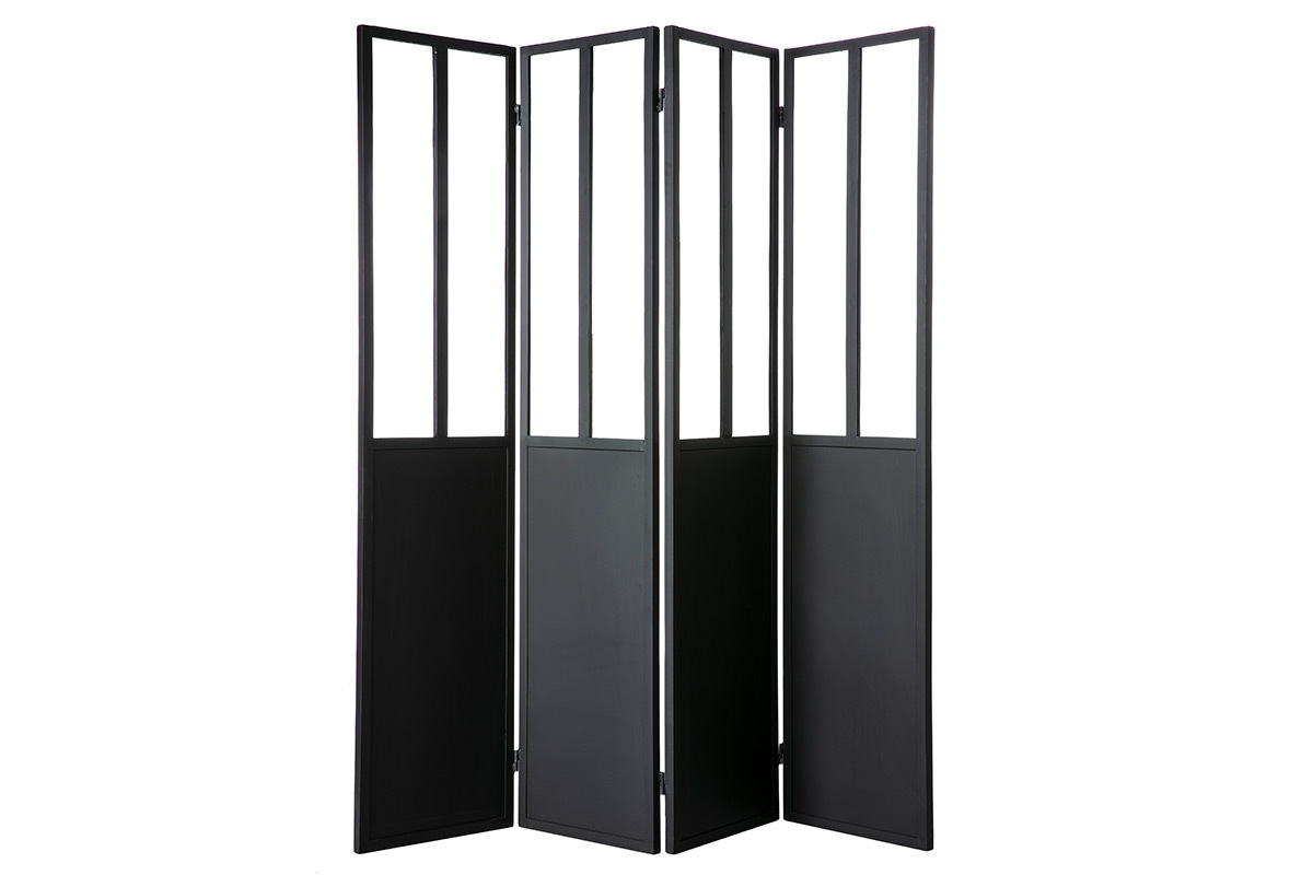 Verrire atelier paravent industriel en mtal noir et verre 4 vantaux L160 cm RACK